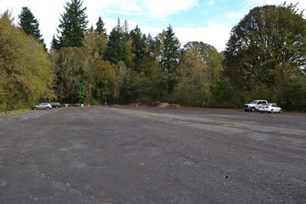 Gravel parking lot that leads to the Trillium natural surface trail